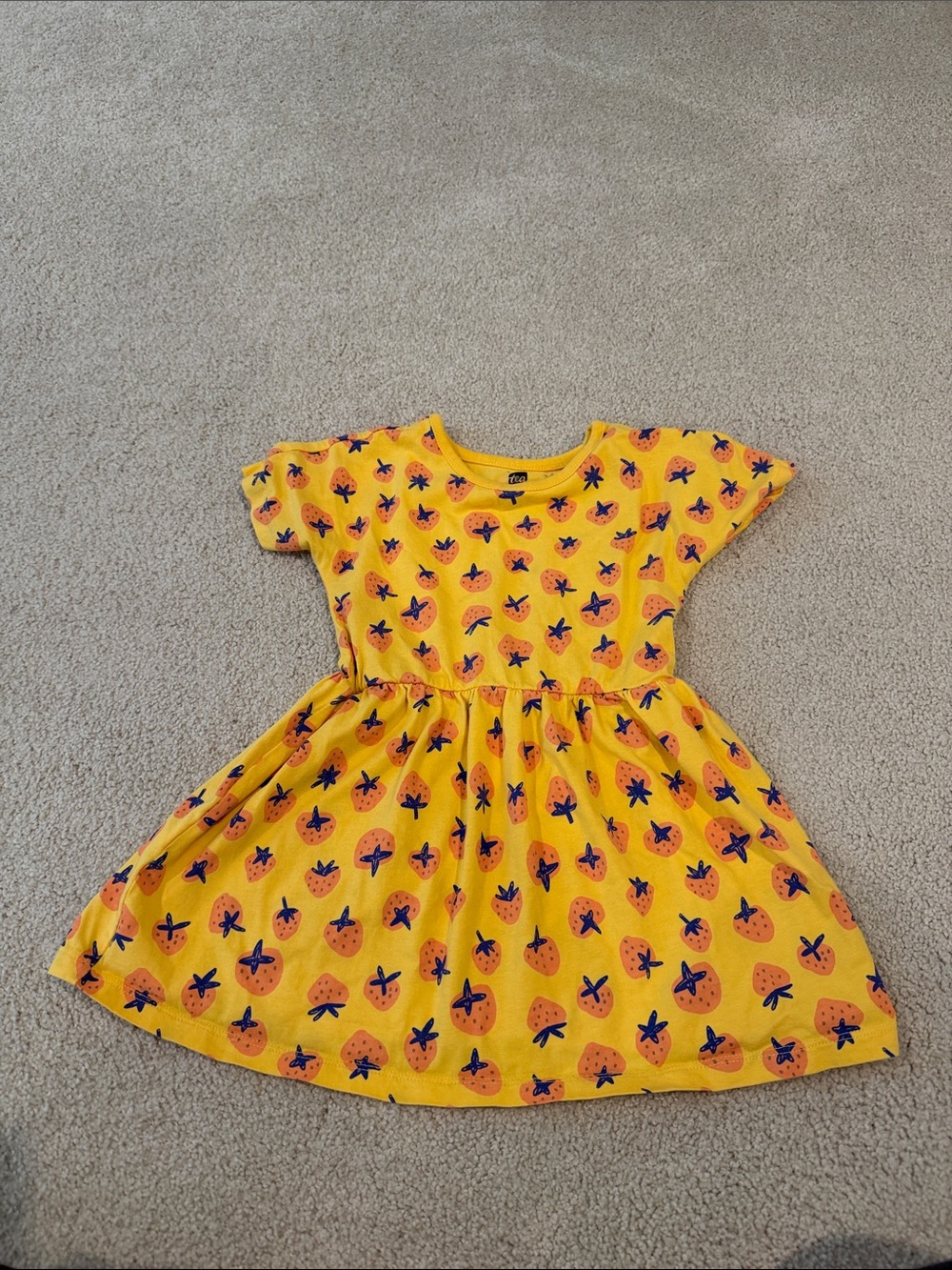 Tea Collection Yellow Strawberry Print Girls' Dress